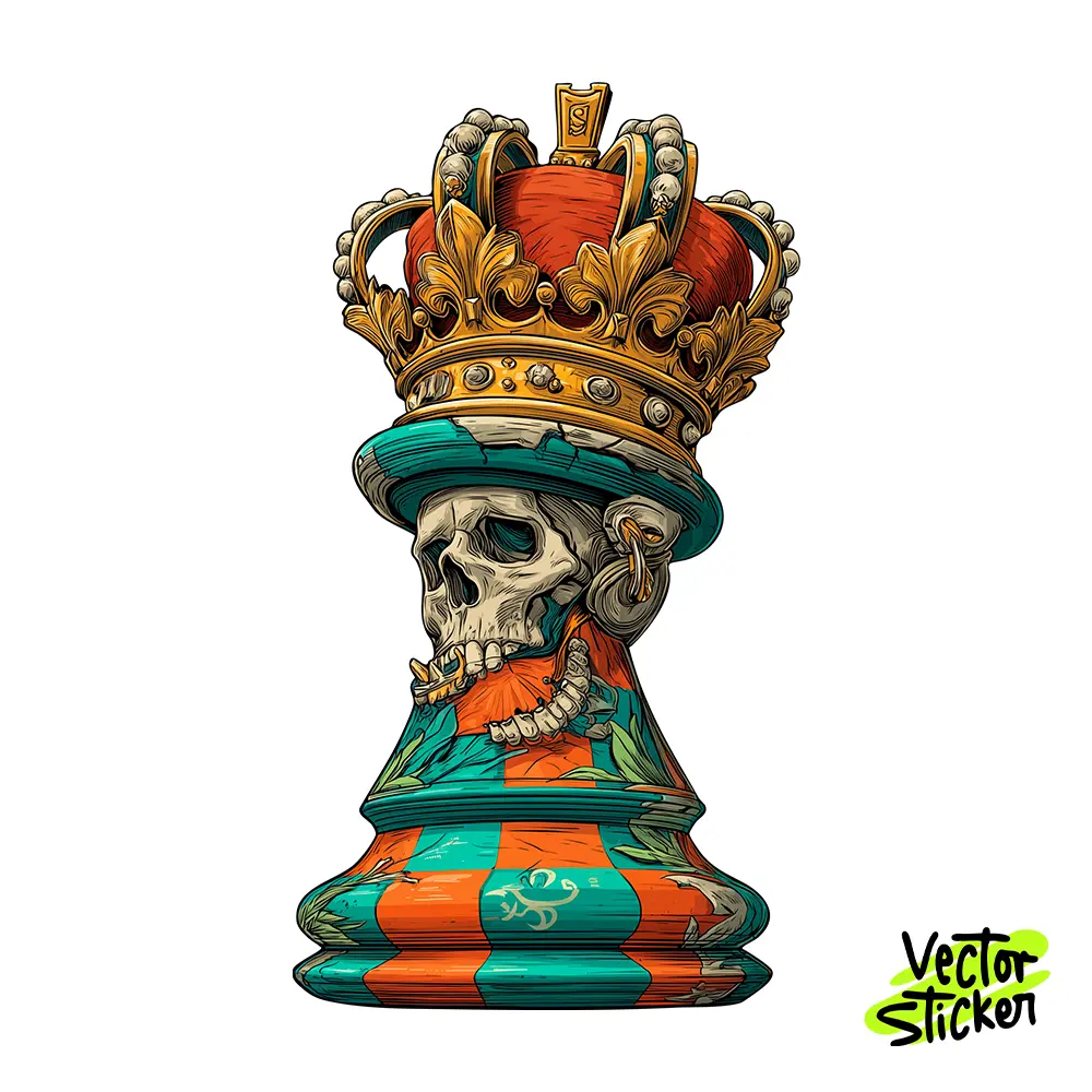 Gothic Skull Chess King Illustration – Dark Fantasy | VectorSticker Free PNG Download