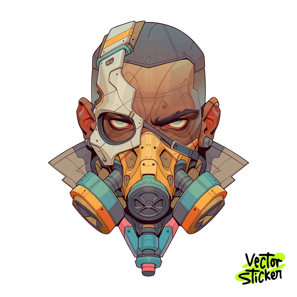Cyberpunk Cyborg Gas Mask Warrior Vector Sticker – VectorSticker Free PNG