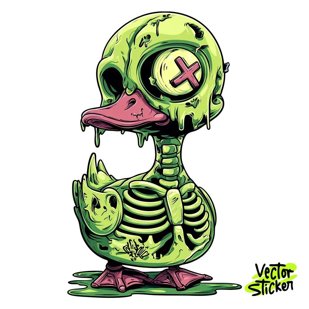 Creepy Green Skeleton Duck Illustration – Graffiti Style | VectorSticker Free PNG Download