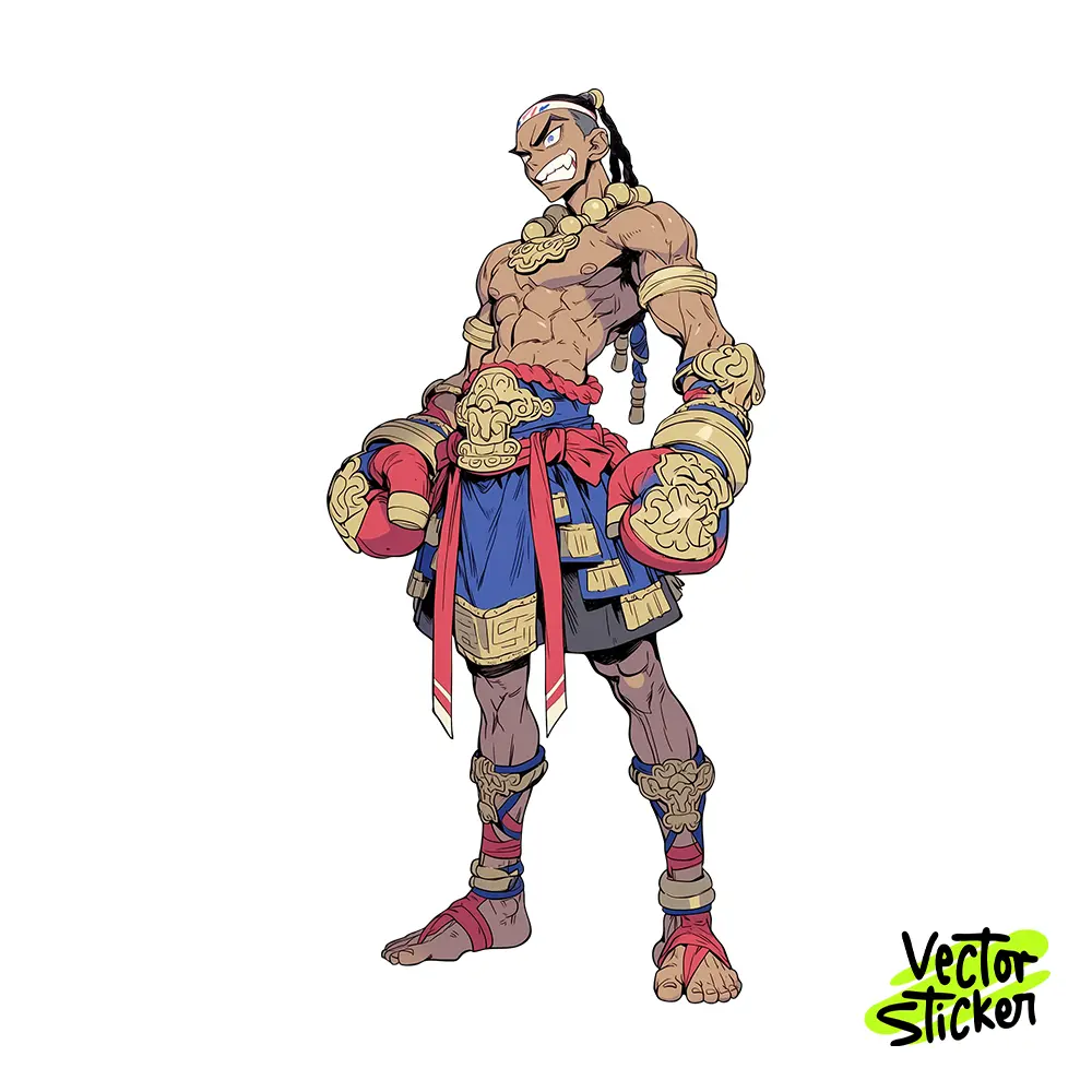 Fierce Muay Thai Fighter Illustration – Anime Style | VectorSticker Free PNG Download