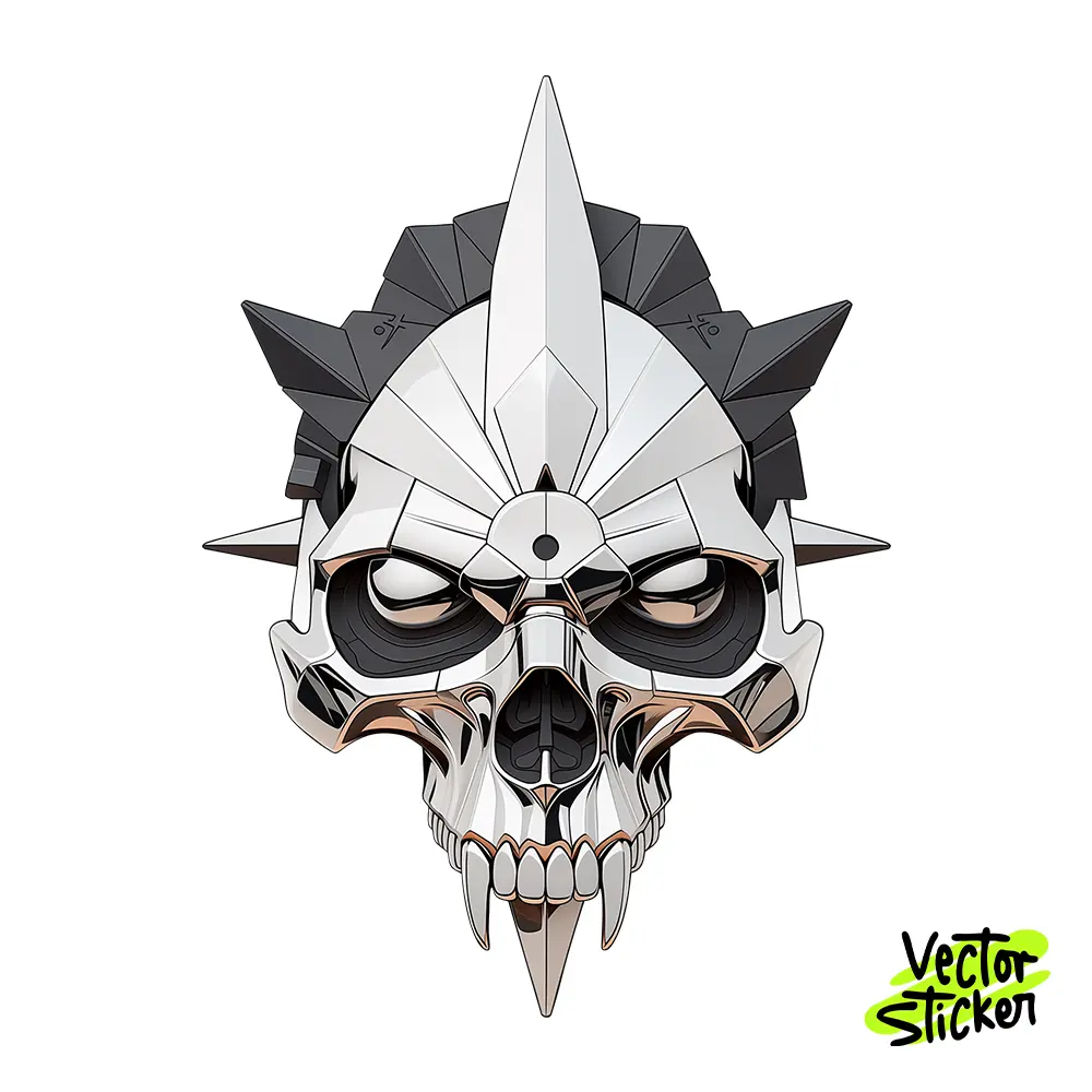 Futuristic Chrome Skull Illustration – Cyberpunk Style | VectorSticker Free PNG Download