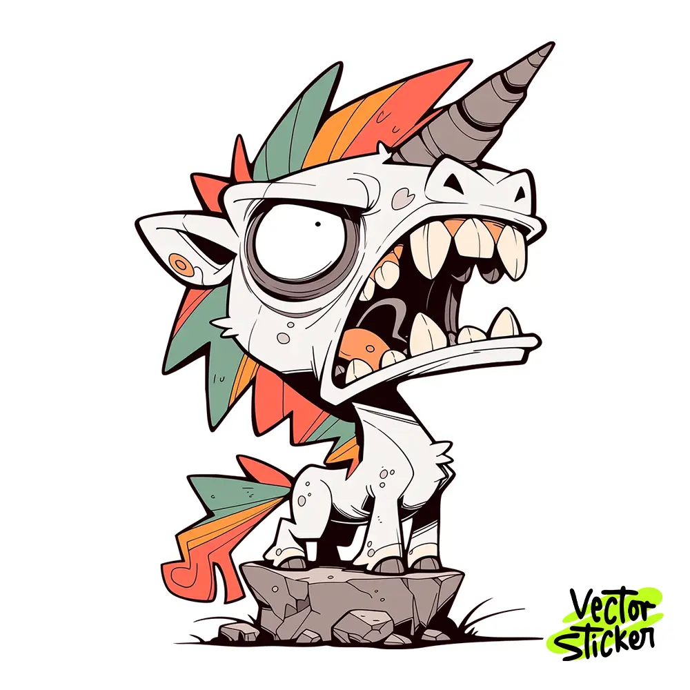 Creepy Unicorn Illustration – Cartoon Style | VectorSticker Free PNG Download