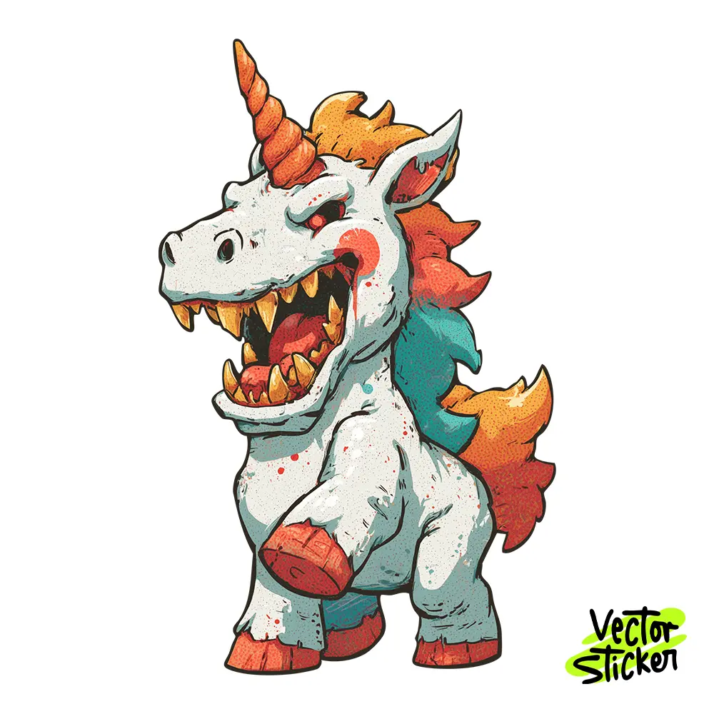 Creepy Demonic Unicorn Illustration – Cartoon Style | VectorSticker Free PNG Download