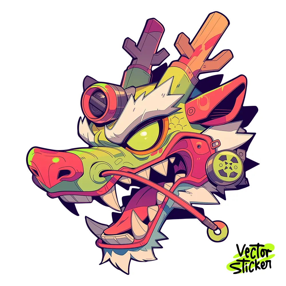 Cyberpunk Dragon Head Illustration – Streetwear Style | VectorSticker Free PNG Download