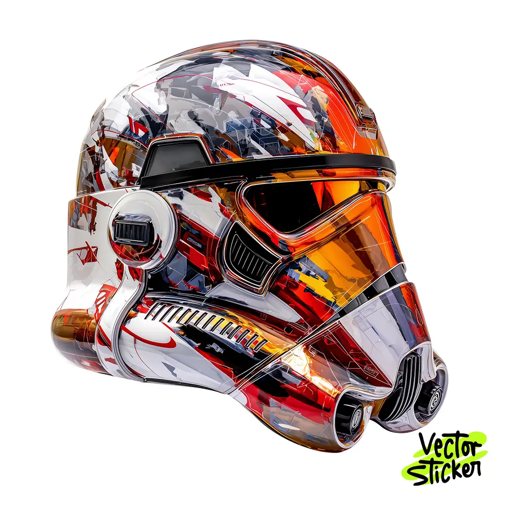 Futuristic Orange Helmet Illustration – Cyberpunk Style | VectorSticker Free PNG Download