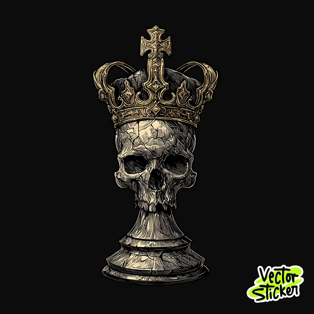 Creepy Skull Chess King Illustration – Gothic Style | VectorSticker Free PNG Download
