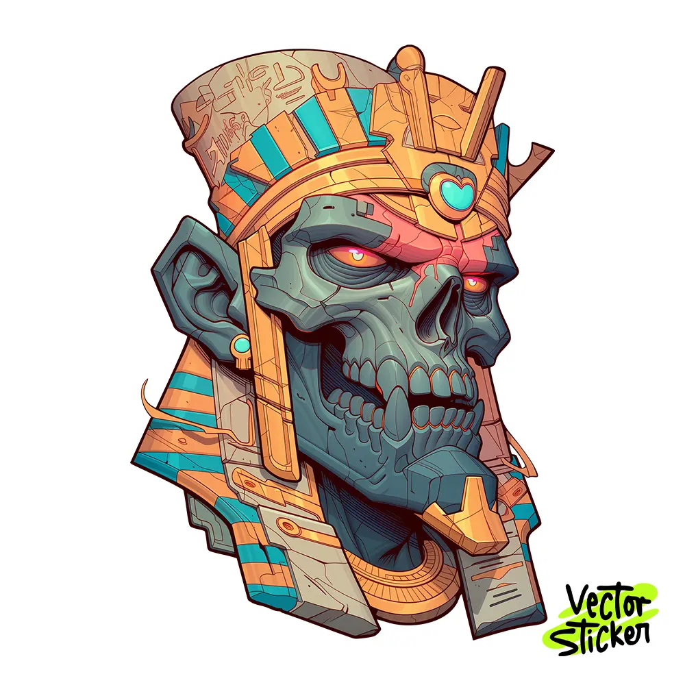 Creepy Egyptian Pharaoh Mummy Skull Illustration – Cartoon Style | VectorSticker Free PNG