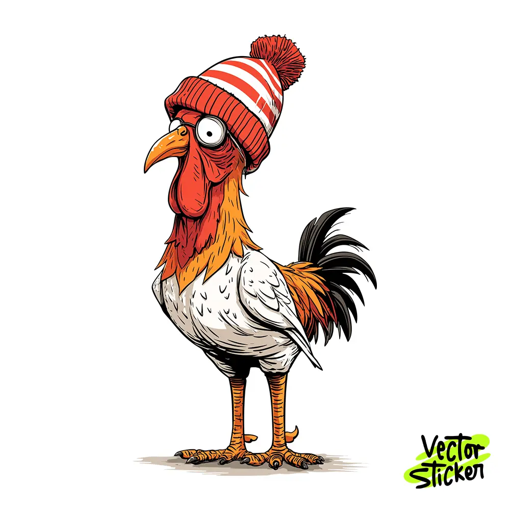 Funny Rooster Illustration – Cartoon Style | VectorSticker Free PNG Download