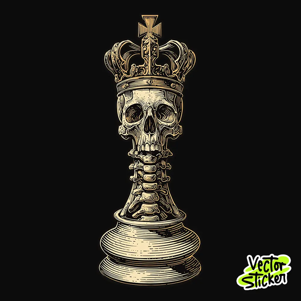 Spooky Skull Chess King Illustration – Gothic Style | VectorSticker Free PNG Download