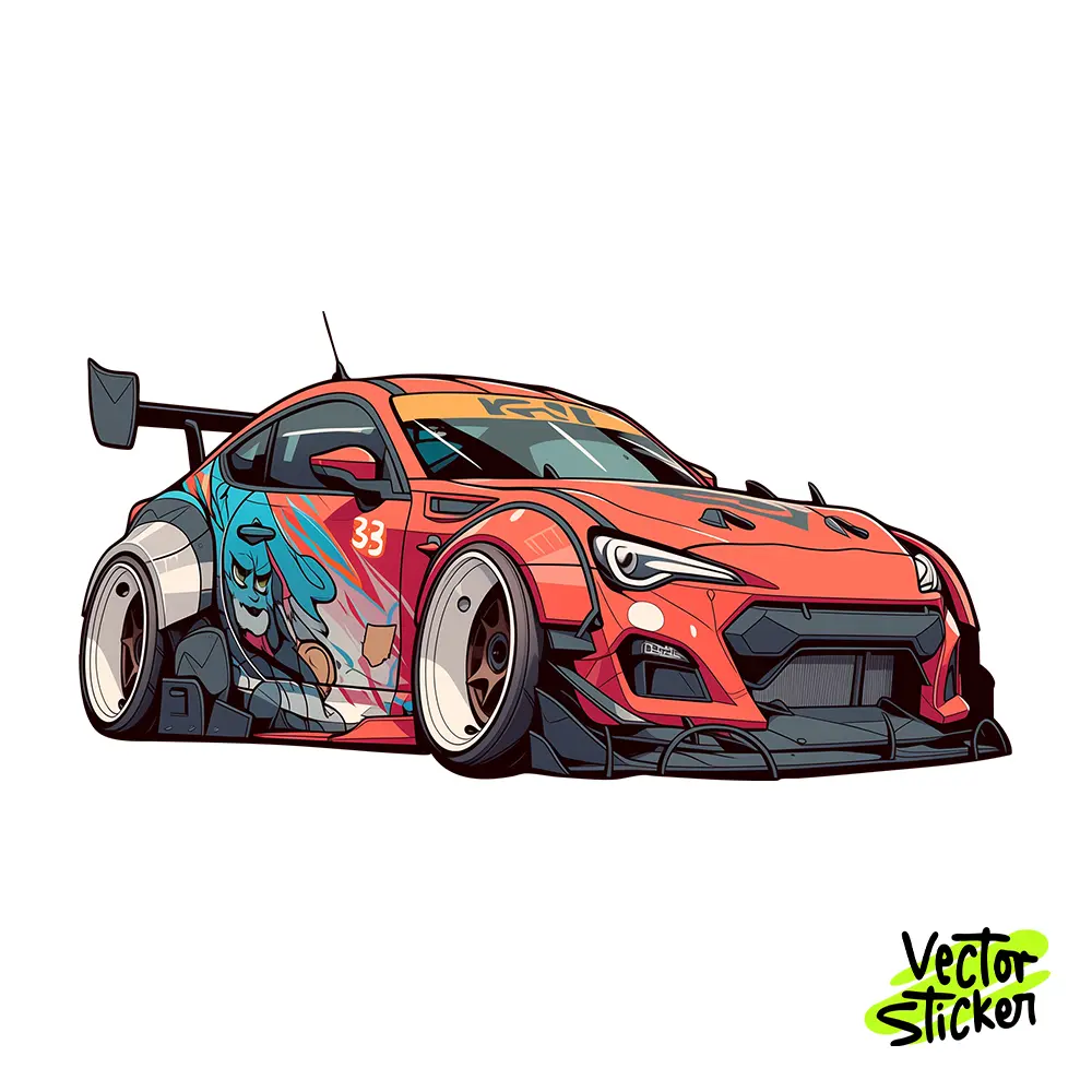 Red Sports Car Illustration – Streetwear Style | VectorSticker Free PNG Download