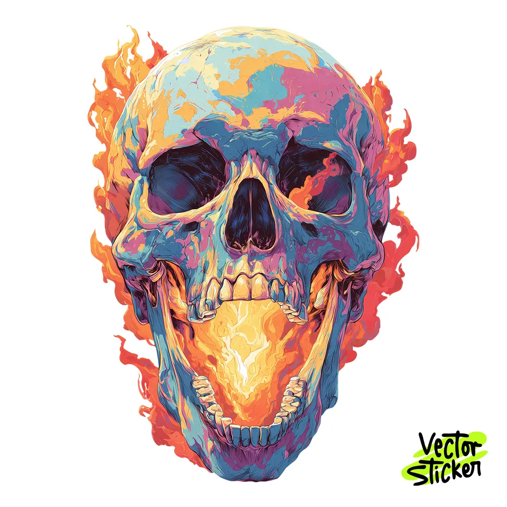 Flaming Skull Illustration – Dark Fantasy Style | VectorSticker Free PNG Download
