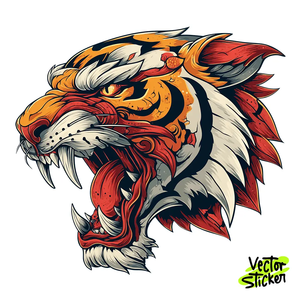 Tiger Head Illustration – Tattoo Style | VectorSticker Free PNG Download