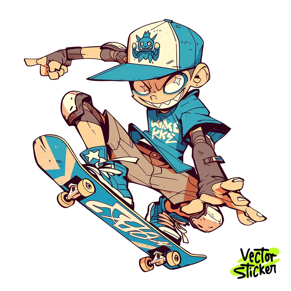 Cool Skateboarder Boy Illustration – Streetwear Style | VectorSticker Free PNG Download