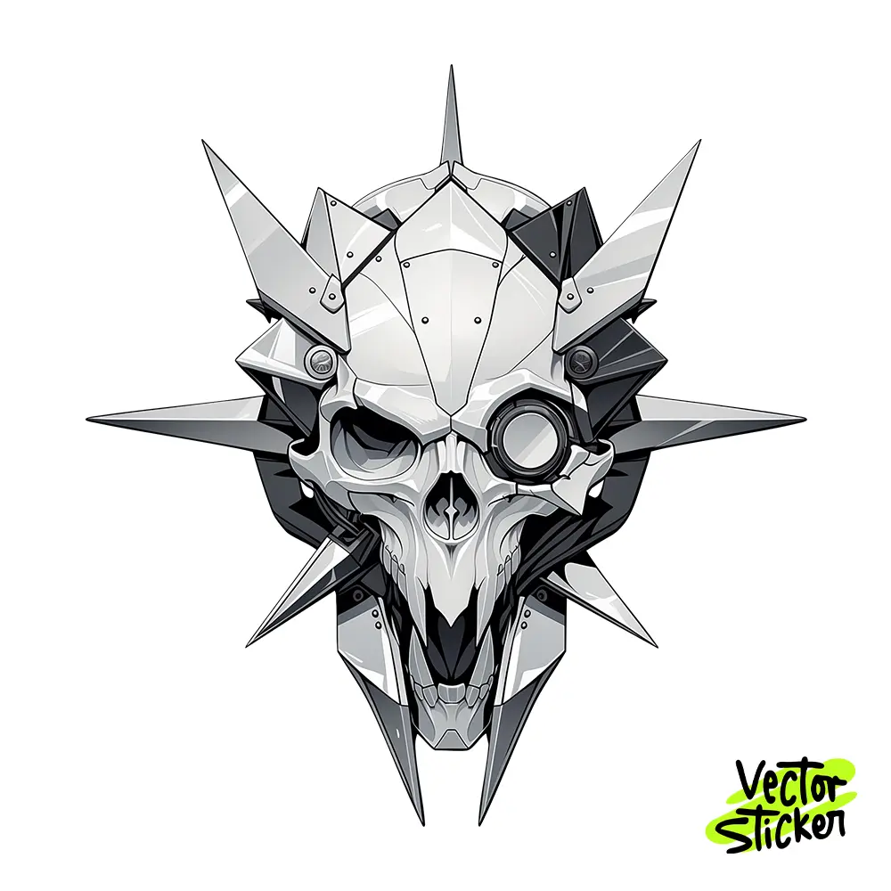 Futuristic Skull Illustration – Cyberpunk Style | VectorSticker Free PNG Download