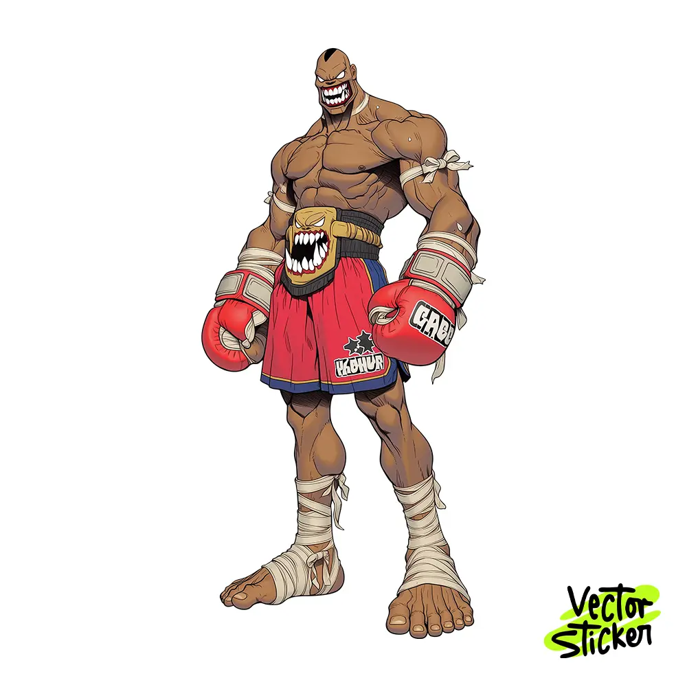 Muscular Muay Thai Fighter Illustration – Cartoon Style | VectorSticker Free PNG Download
