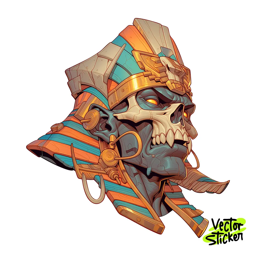 Fierce Egyptian Pharaoh Mummy Skull Illustration – Dark Fantasy | VectorSticker Free PNG