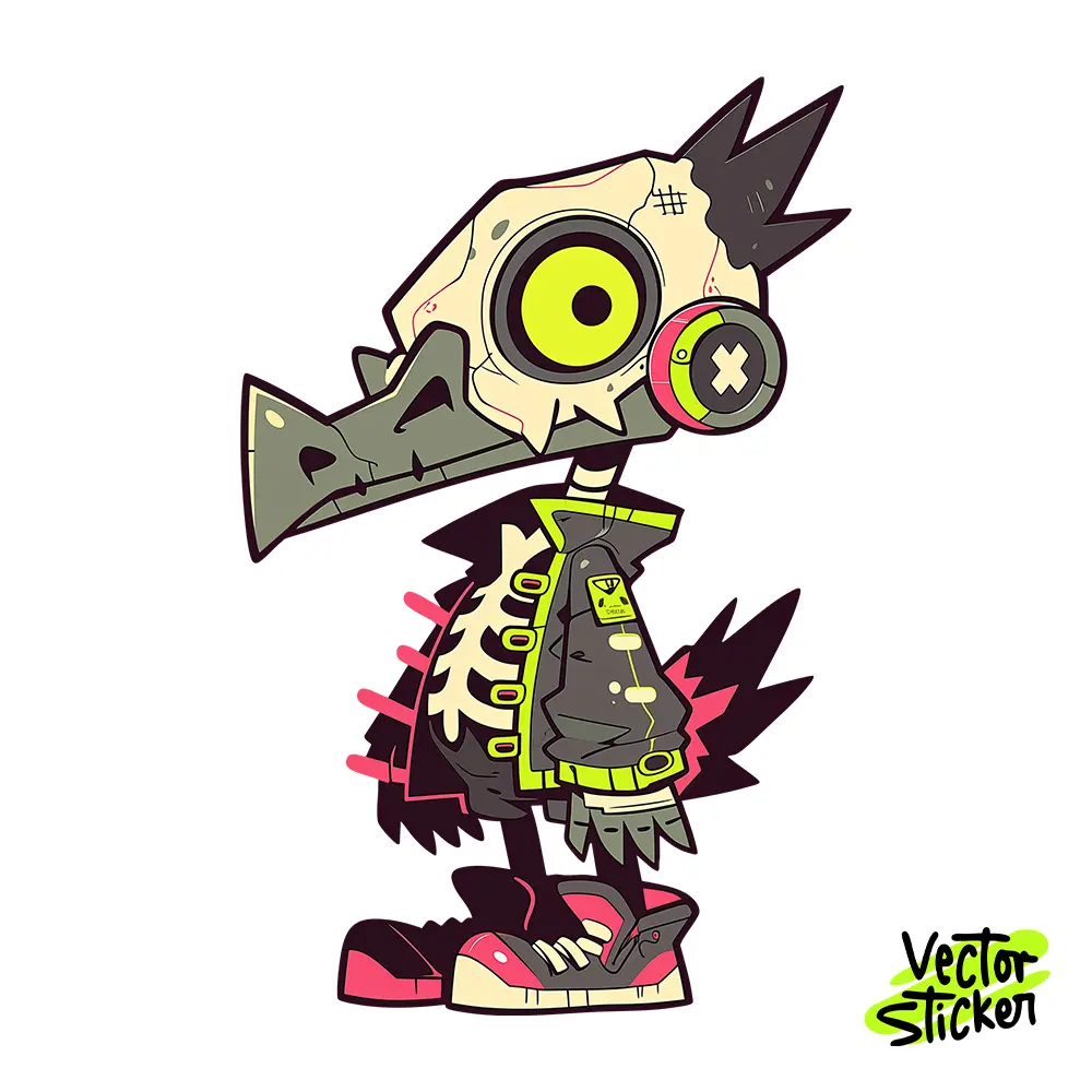 Cool Punk Skeleton Duck Illustration – Graffiti Style | VectorSticker Free PNG Download