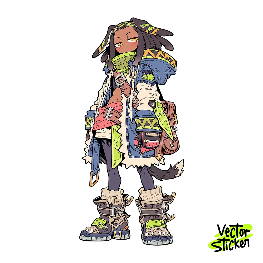 Stylish Anime Dog Girl Illustration – Streetwear Style | VectorSticker Free PNG Download