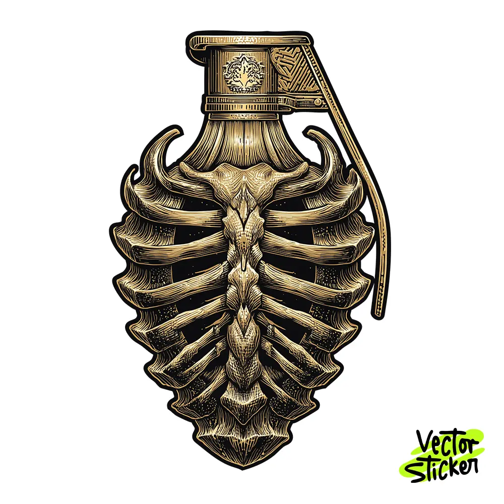 Creepy Grenade Ribcage Illustration – Gothic Style | VectorSticker Free PNG Download