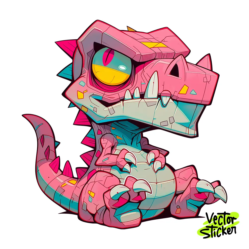 Funny Pink Dinosaur Illustration – Cartoon Style | VectorSticker Free PNG Download