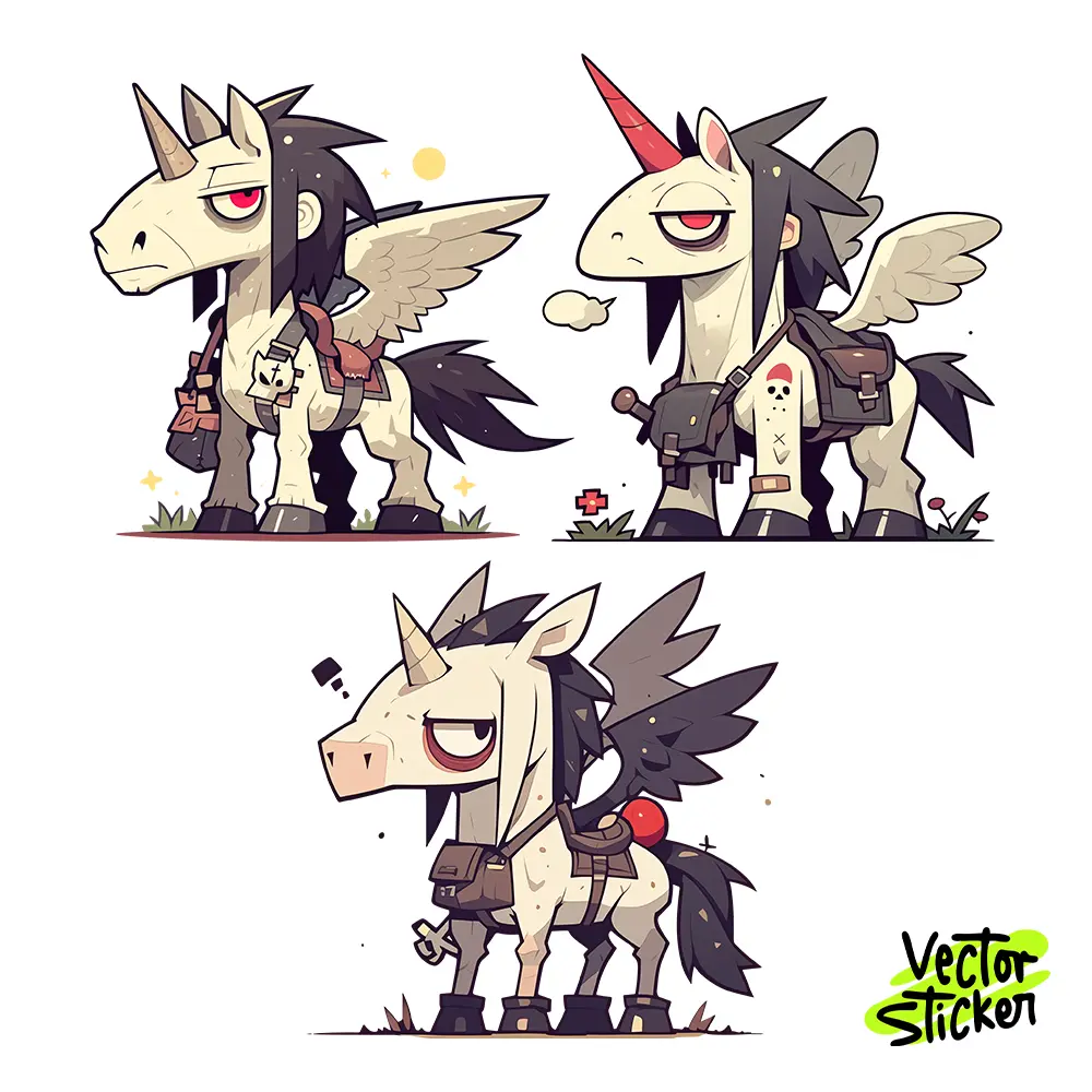 Grumpy Unicorn Character Illustration – Cartoon Style | VectorSticker Free PNG Download