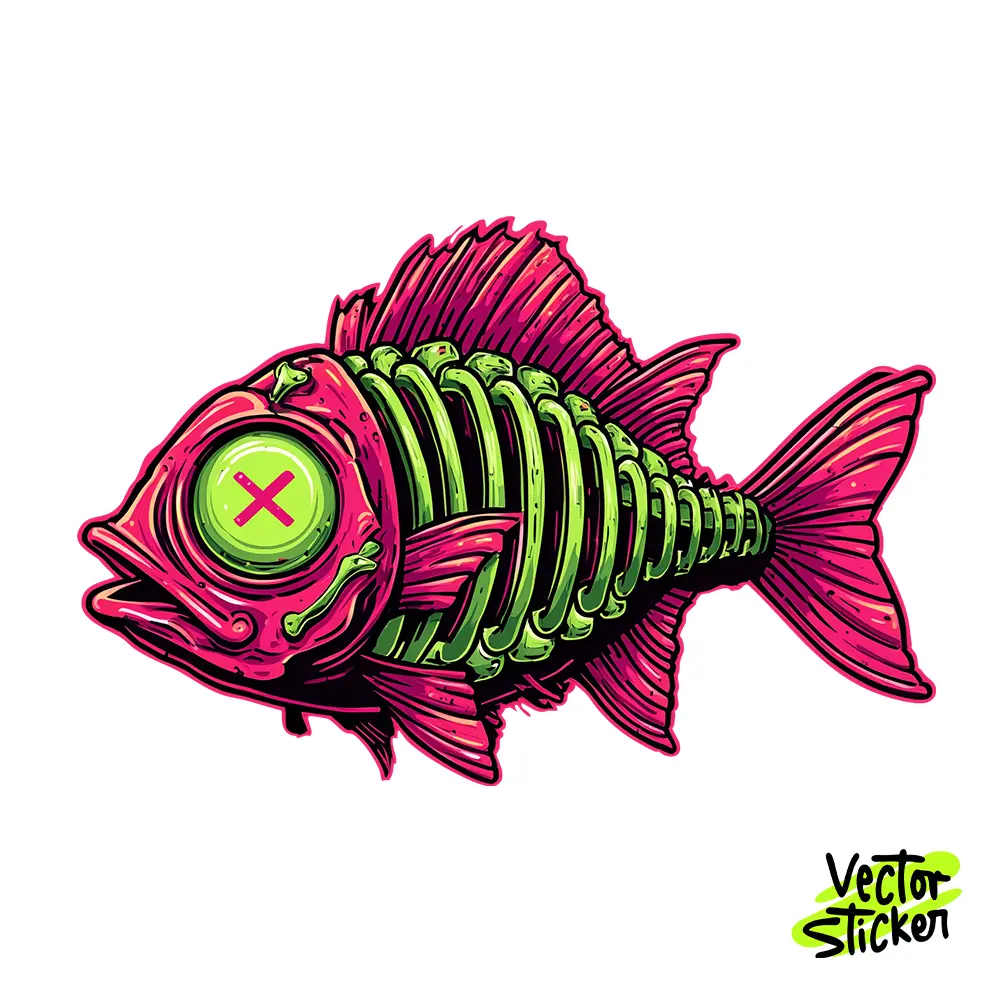Creepy Fish Skeleton Illustration – Cartoon Style | VectorSticker Free PNG Download