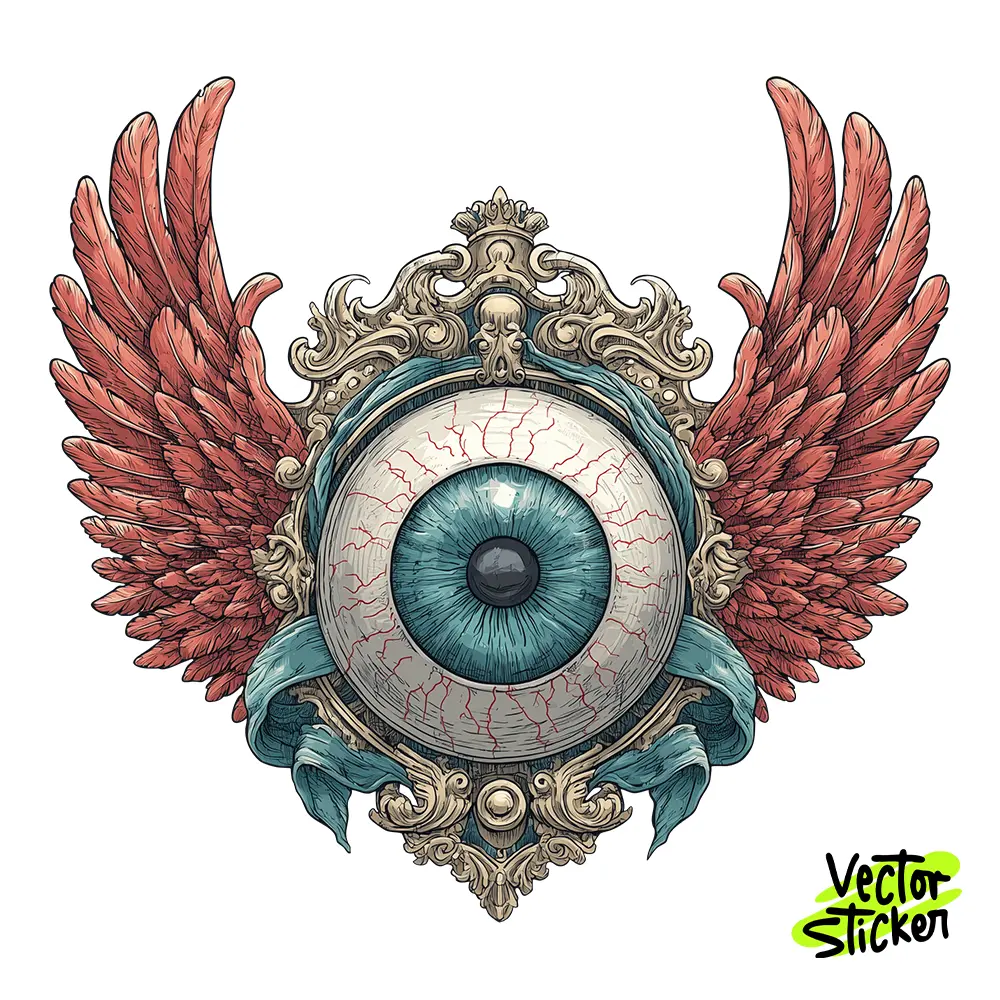 Surreal Winged Eyeball Illustration – Gothic Style | VectorSticker Free PNG Download
