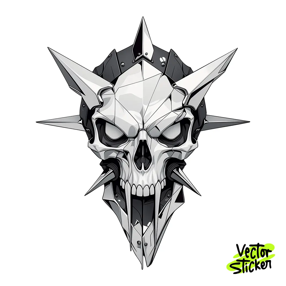 Cyber Chrome Skull Illustration – Cyberpunk Style | VectorSticker Free PNG Download