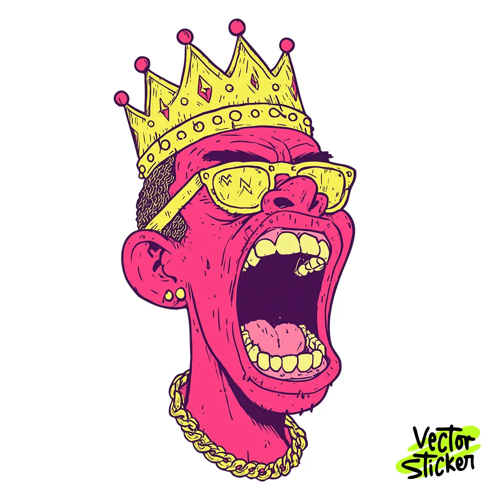Bold Pink Man Golden Crown Illustration – Graffiti Style | VectorSticker Free PNG Download