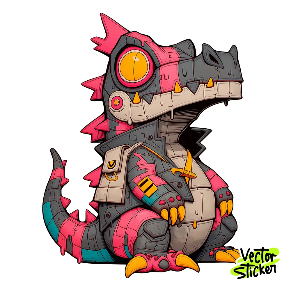 Funny Cyberpunk Dinosaur Illustration – Cartoon Style | VectorSticker Free PNG Download