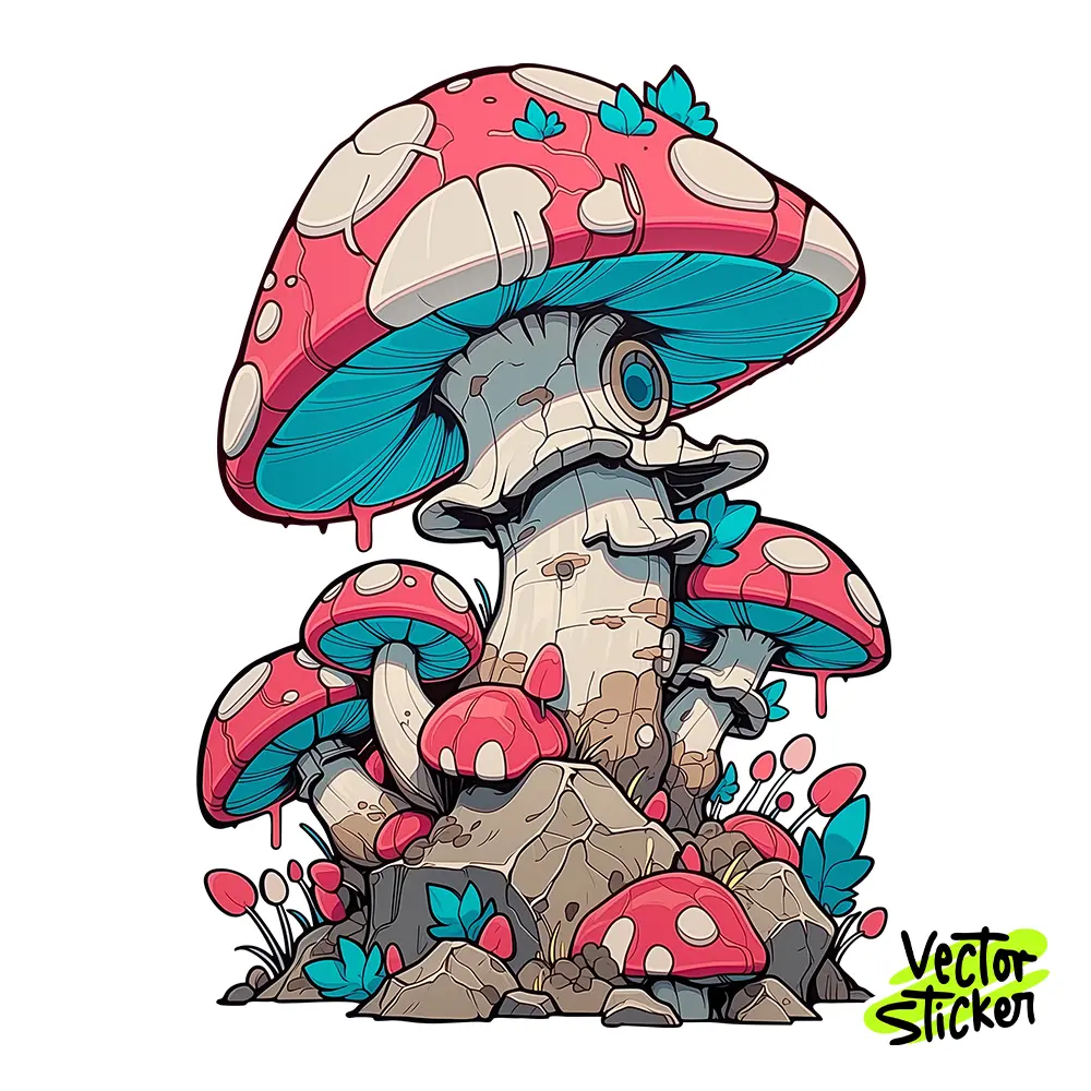 Cute Pink Mushroom Illustration – Cartoon Style | VectorSticker Free PNG Download