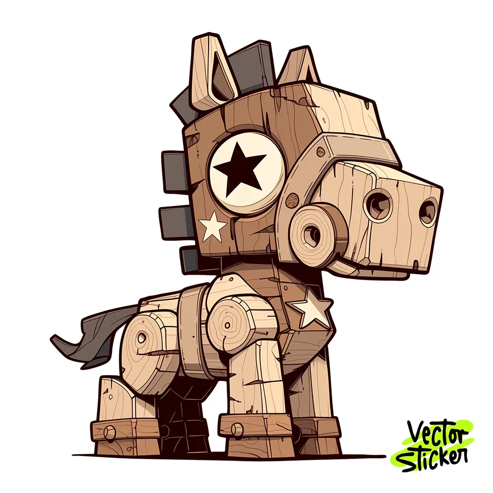 Wooden Trojan Horse Illustration – Cartoon Style | VectorSticker Free PNG Download