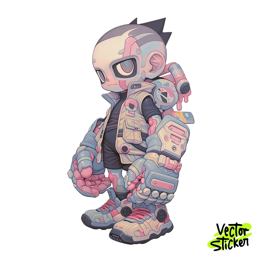 Cool Cyberpunk Cyborg Boy Illustration – Anime Style | VectorSticker Free PNG Download