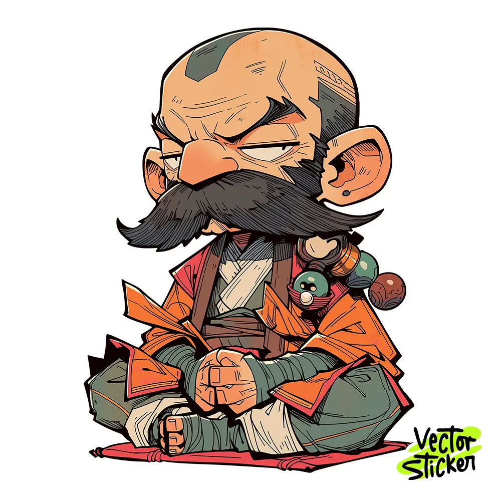 Wise Monk Character Illustration – Chibi Style | VectorSticker Free PNG Download