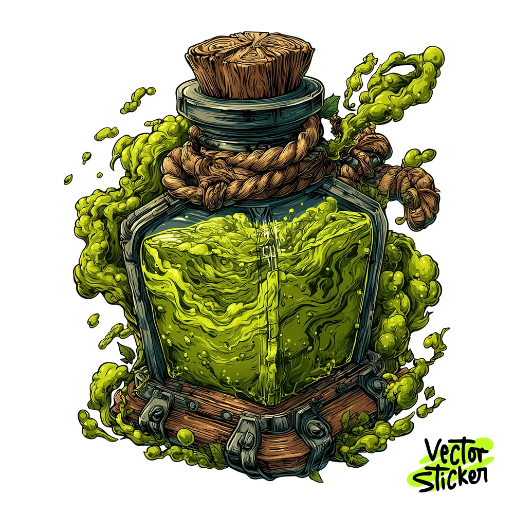 Magical Green Potion Bottle Illustration – Fantasy Style | VectorSticker Free PNG Download