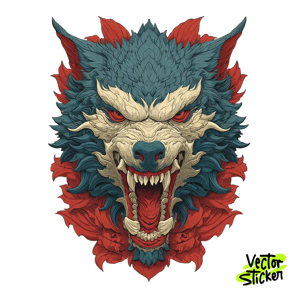 Fierce Wild Wolf Head Illustration – Tattoo Style | VectorSticker Free PNG Download