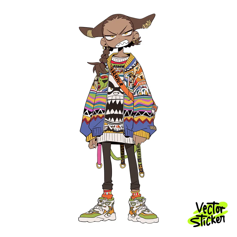 Fierce Anime Cat Girl Illustration – Streetwear Style | VectorSticker Free PNG Download