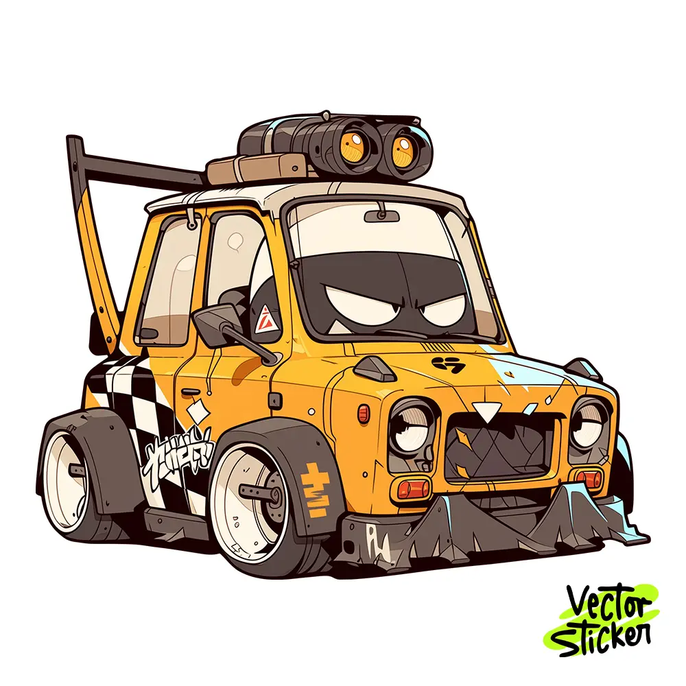 Yellow Taxi Monster Car Illustration – Cartoon Style | VectorSticker Free PNG Download