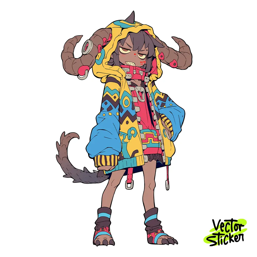 Cool Anime Demon Girl Illustration – Streetwear Style | VectorSticker Free PNG Download