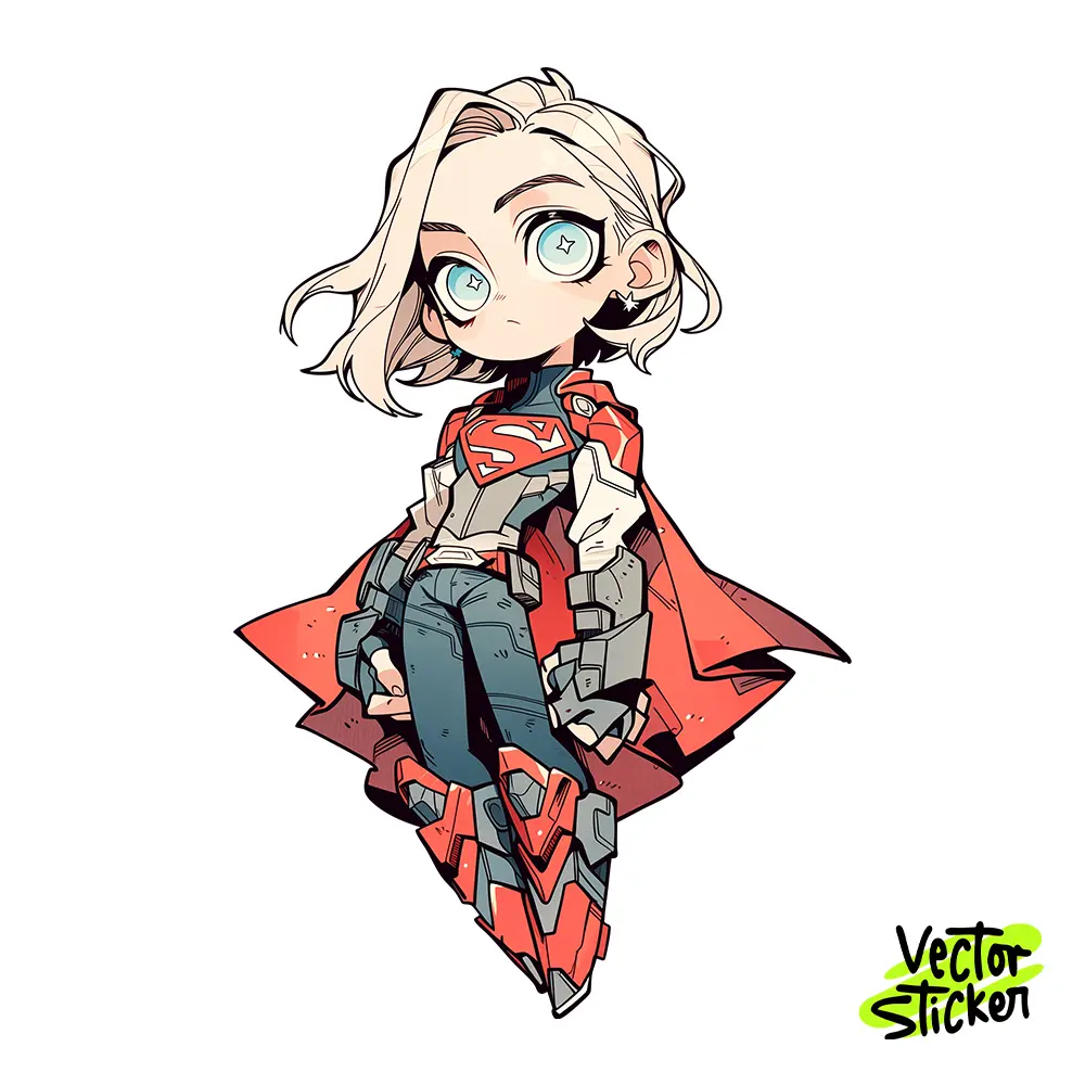 Heroic Superhero Girl Illustration – Chibi Style | VectorSticker Free PNG Download