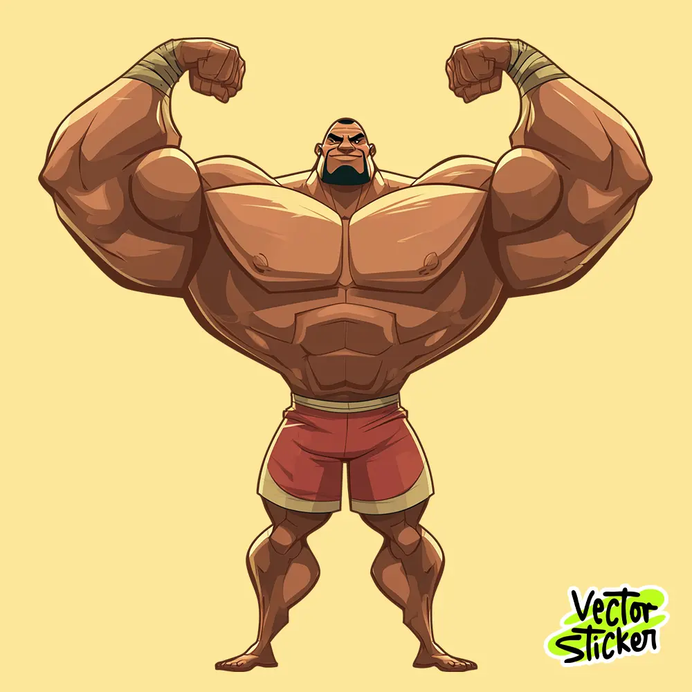 Cartoon BodyBuilder Illustration Sticker