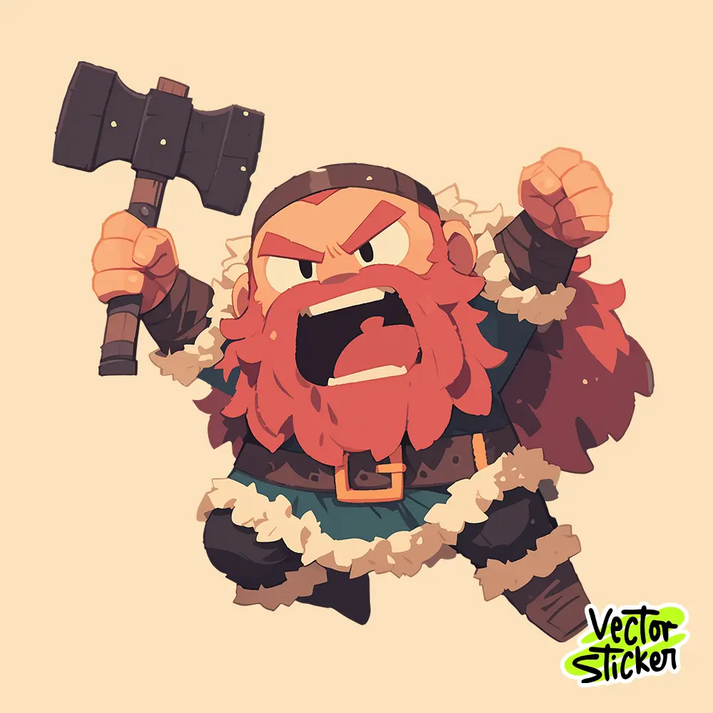 Viking Warrior with Fox in Cartoon Style