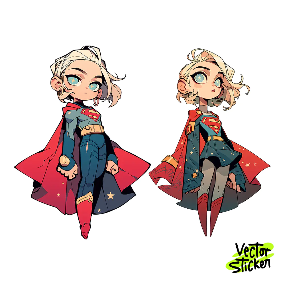 Blonde Superhero Duo Sticker Design – Retro Anime Vibe | VectorSticker Free PNG Download