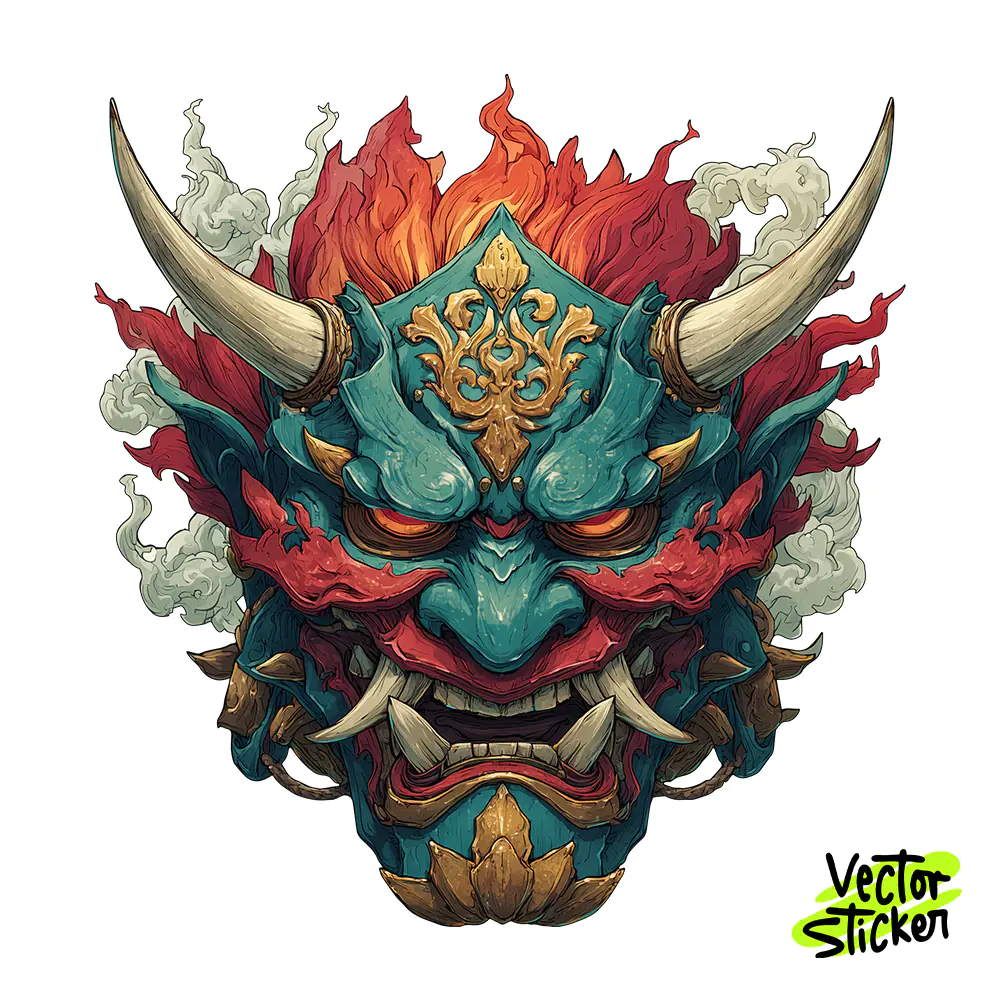 Japanese Hannya Oni Mask Tshirt Design – Tattoo Vibe | VectorSticker Free PNG Download