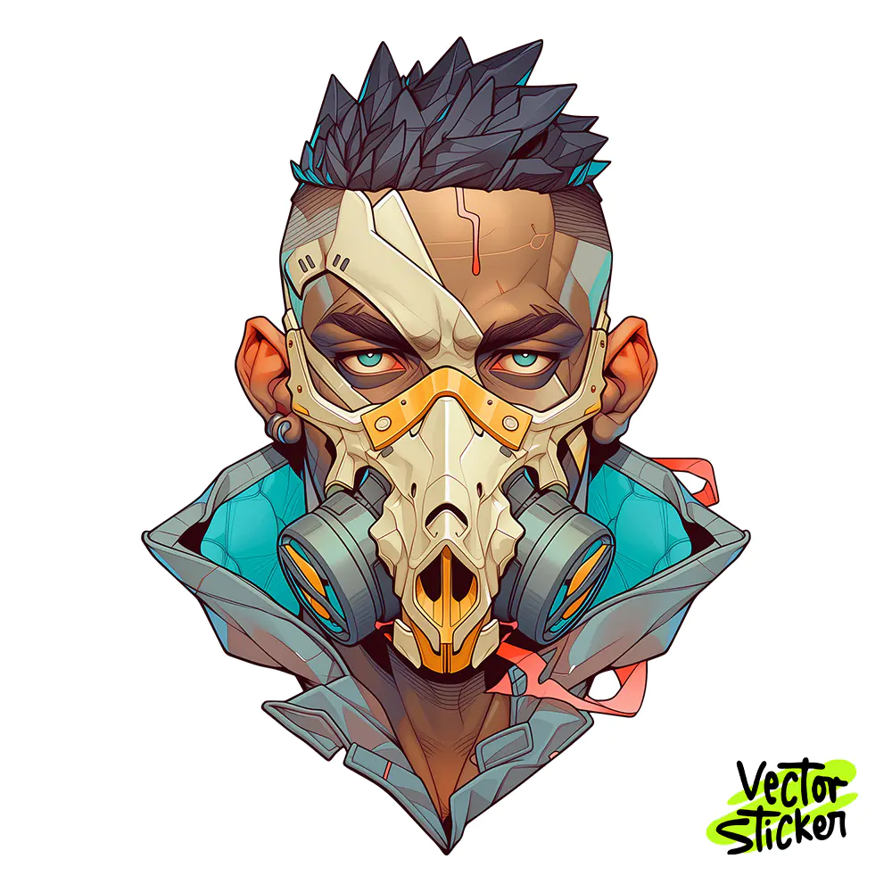 Cyberpunk African Warrior Sticker Design – Techwear Vibe | VectorSticker Free PNG Download