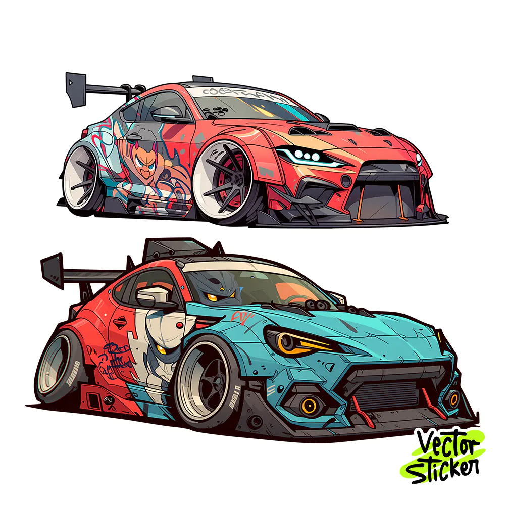 Drift Sports Car Sticker Design – Cyberpunk Vibe | VectorSticker Free PNG Download