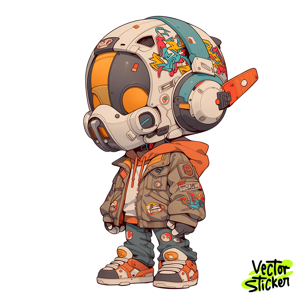 Graffiti Robot Pilot Sticker Design – Streetwear Vibe | VectorSticker Free PNG Download