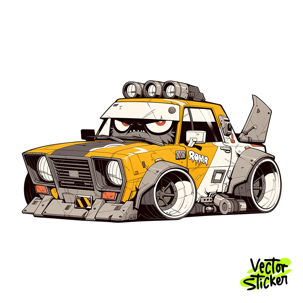 Yellow Taxi Truck Sticker Design – Grunge Vibe | VectorSticker Free PNG Download