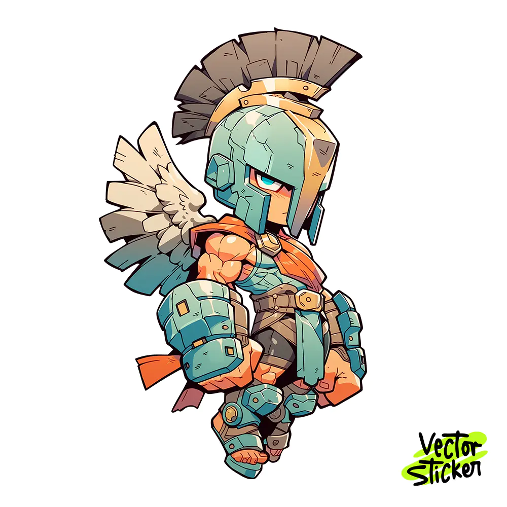 Armored Winged Gladiator Sticker Design – Chibi Style | VectorSticker Free PNG Download