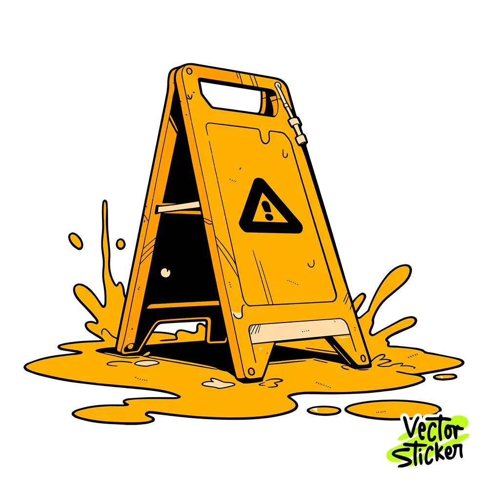 Yellow Wet Floor Sign Sticker Design – Pop Art Graphic | VectorSticker Free PNG Download